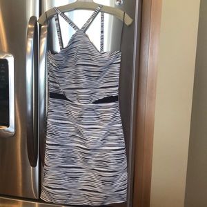 Black and white with black mesh paneled dress